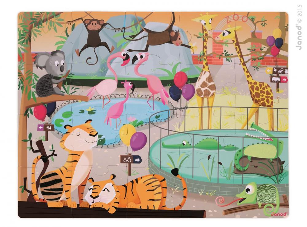 Janod Puzzle dotykov De v zoologickej zhrade s textrou 20 ks