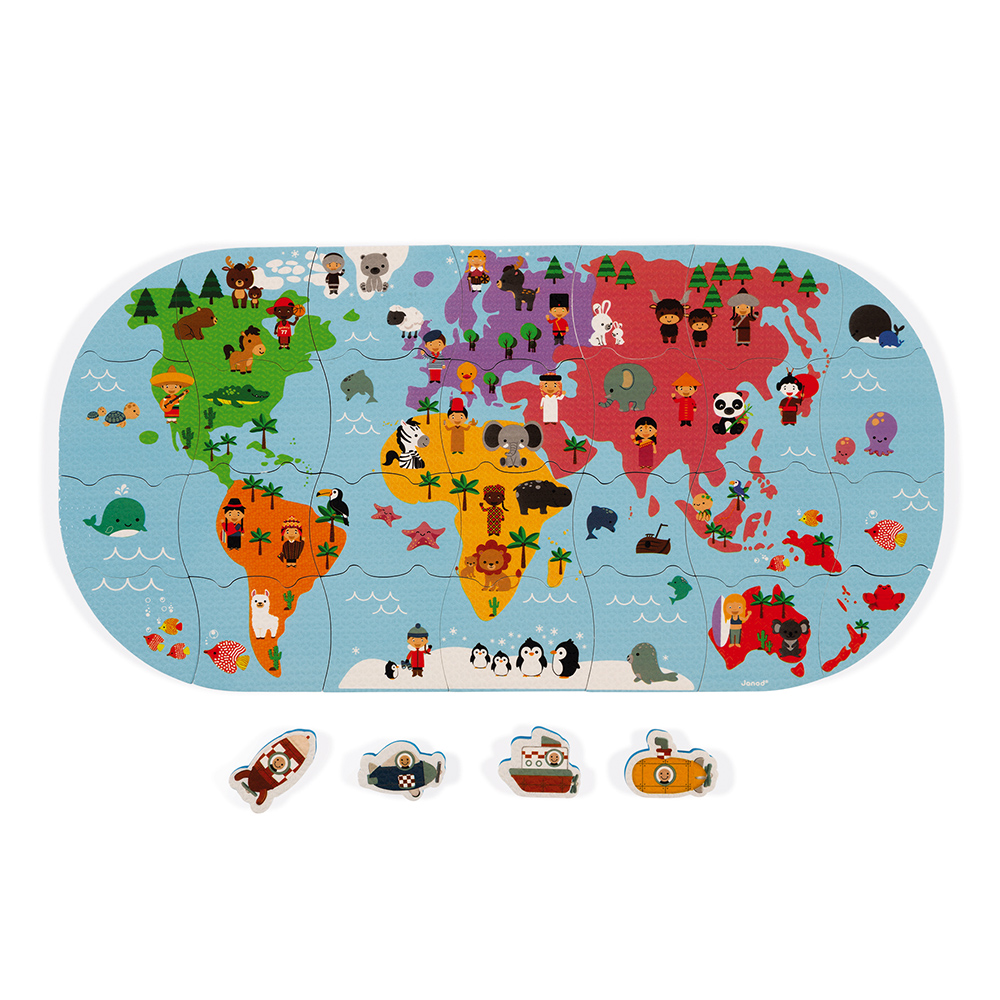 Janod Hraèka do vody puzzle Mapa sveta 28 ks