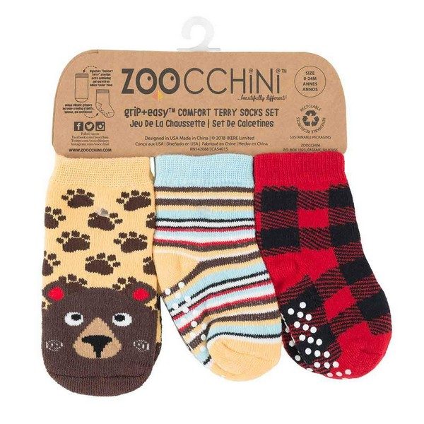 Zoocchini Set 3ks protišmykové ponožky Medveď